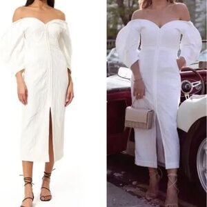 Mara Hoffman Leonara Off the Shoulder Ivory/White Linen Midi Dress Size 10